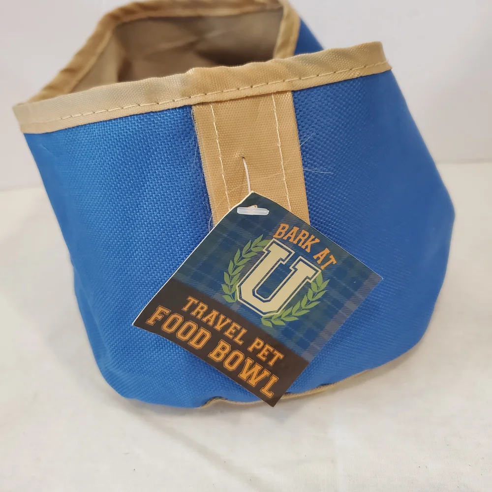 Blue and Tan Collapsible Dog Travel Bowl - 